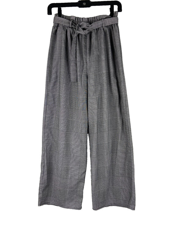 Art Class Pants - Art Class Women Large Houndstooth Plaid Pants Wide Leg Elastic Waist Tie Belt